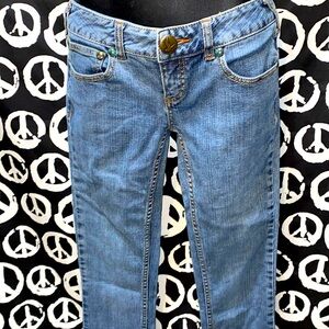 FREE PEOPLE BOOTCUT DENIM BLUE JEANS SZ 26 HEM